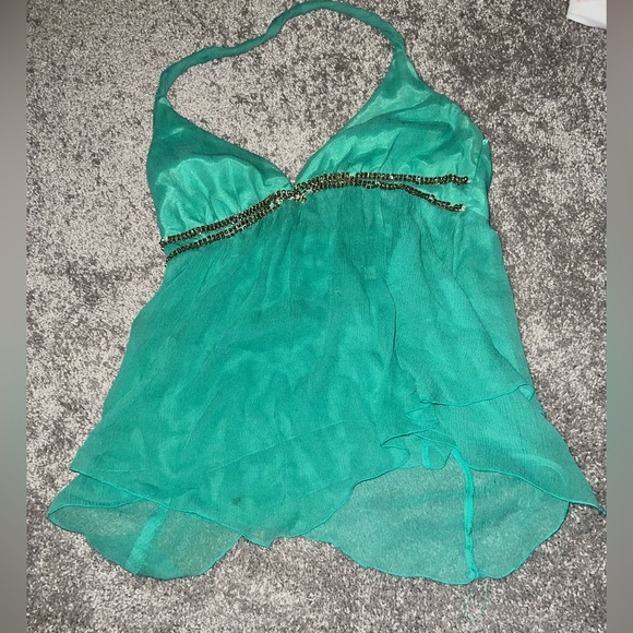 Sale item ABS size medium Elegant Green Halter Top with rhinestones - Picture 1 of 5